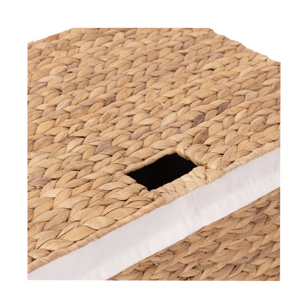 Seville Classics Natural Water Hyacinth Handwoven Lidded Double Laundry Hamper With Gold Sphere Casters Laundry