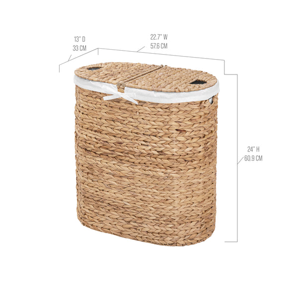 Seville Classics Natural Water Hyacinth Handwoven Lidded Oval Double Laundry Hamper Laundry