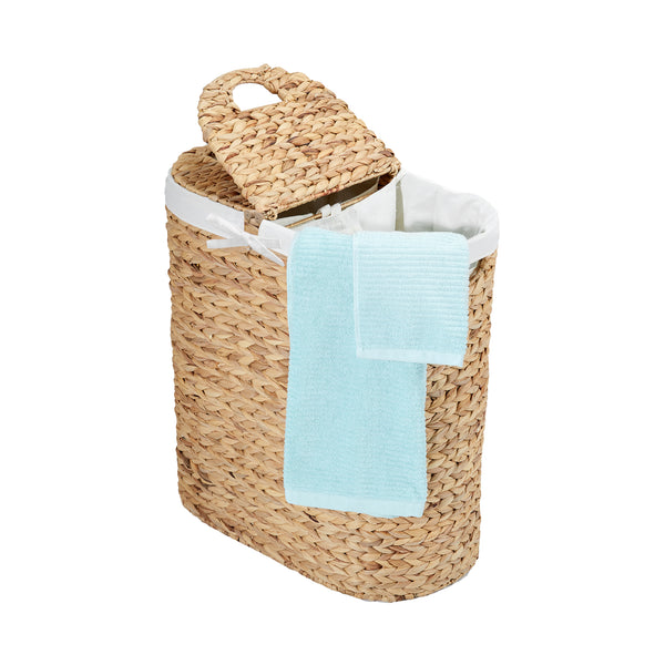 Seville Classics Natural Water Hyacinth Handwoven Lidded Oval Double Laundry Hamper Laundry