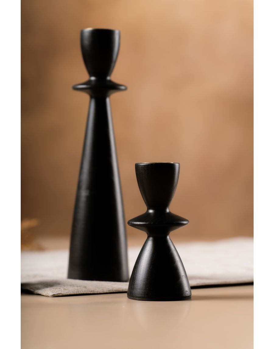 Sg Home Forest Fusion Wooden Candle Holder (Set Of 03) - Black