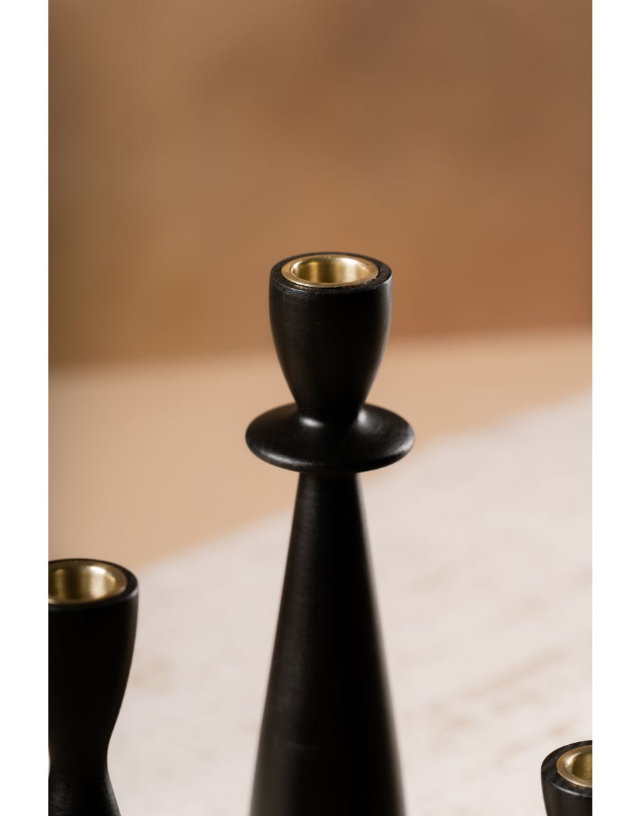 Sg Home Forest Fusion Wooden Candle Holder (Set Of 03) - Black