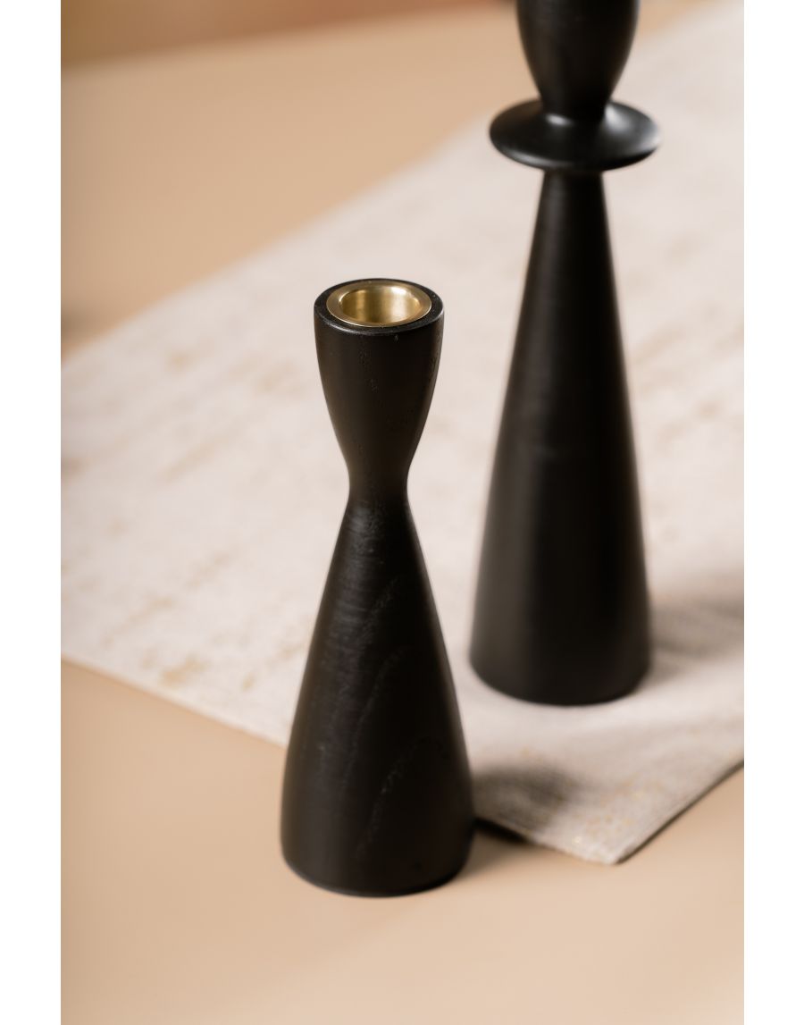 sg home Forest Fusion Wooden Candle Holder (Set of 03) - Black