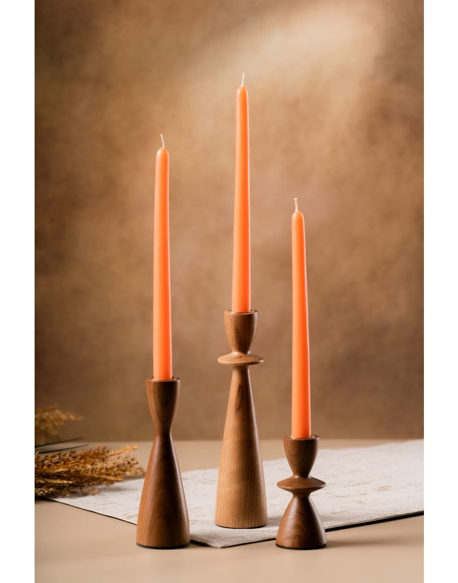Sg Home Forest Fusion Wooden Candle Holder (Set Of 03) - Brown
