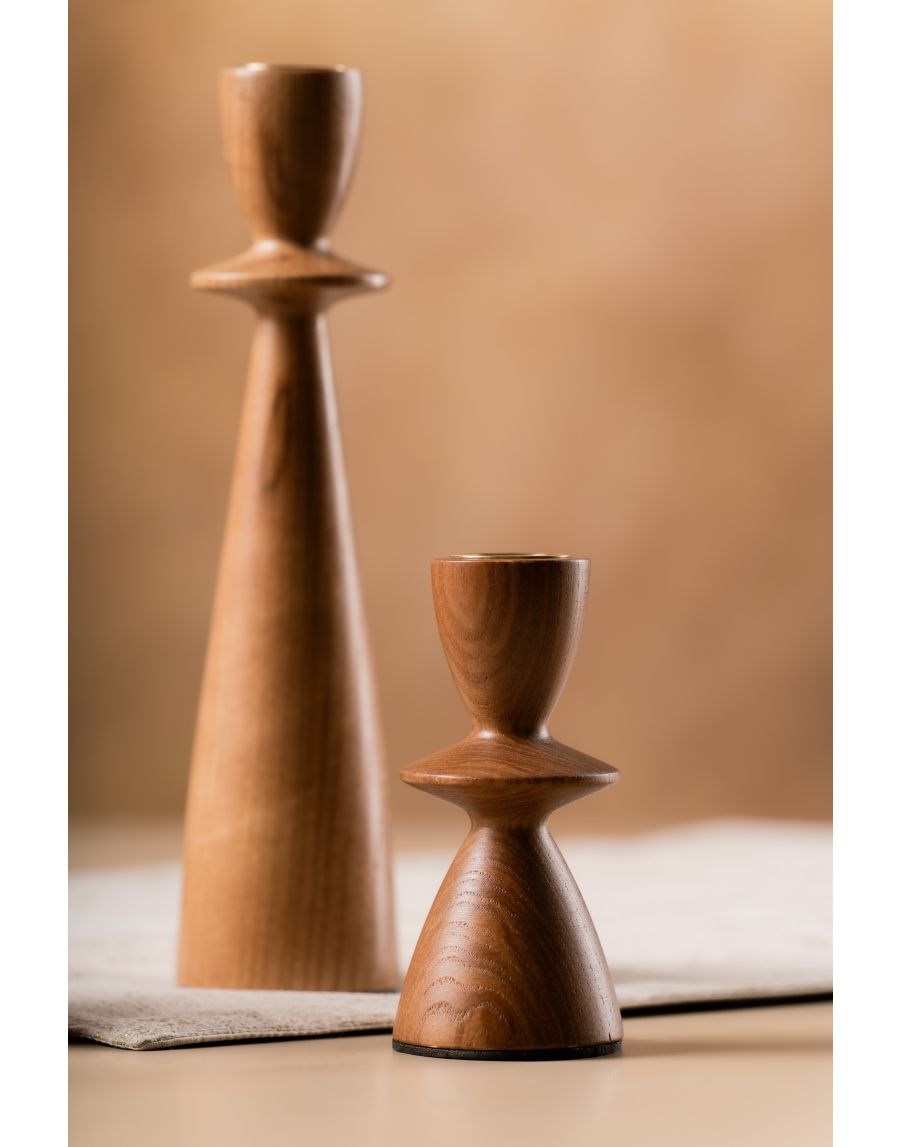 Sg Home Forest Fusion Wooden Candle Holder (Set Of 03) - Brown