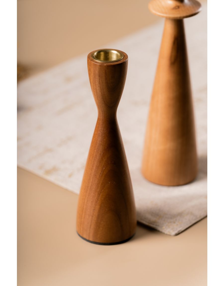 sg home Forest Fusion Wooden Candle Holder (Set of 03) - Brown