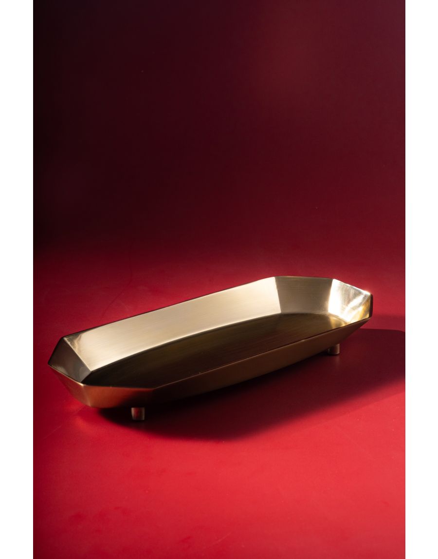 Sg Home Hexa Glow Golden Long Platter - Small And Large (Set Of 02)