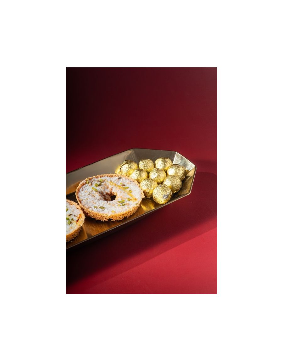 Sg Home Hexa Glow Golden Long Platter - Small And Large (Set Of 02)