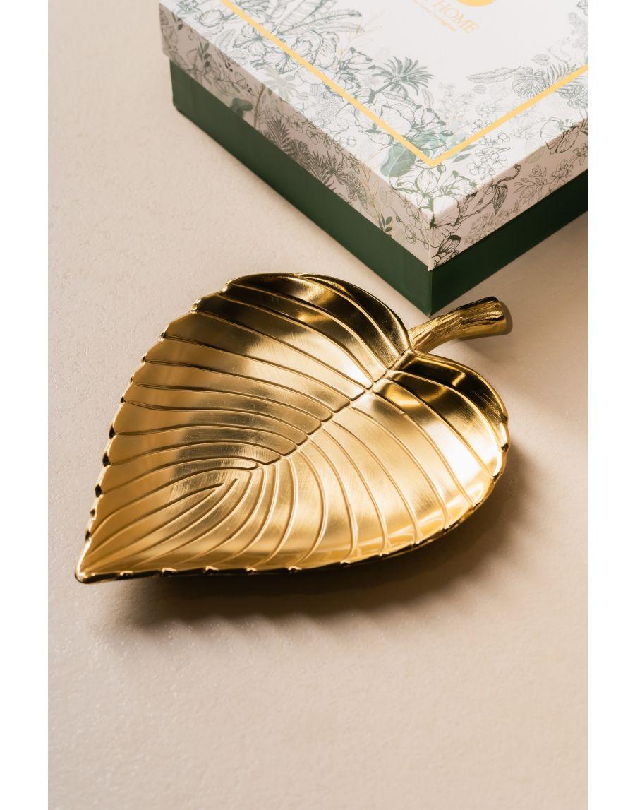 Sg Home Leafy Luxe Centre Table Platter (Set Of 02) - Golden