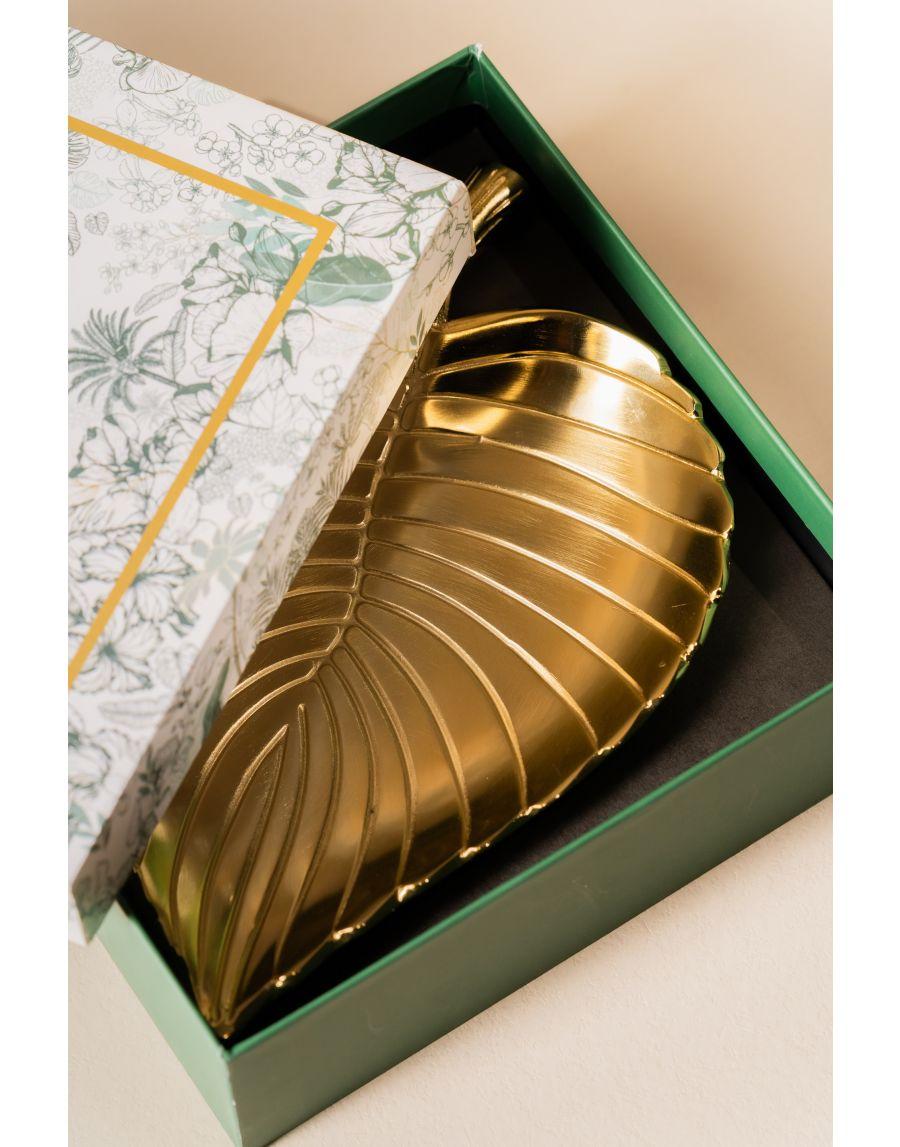 Sg Home Leafy Luxe Centre Table Platter (Set Of 02) - Golden