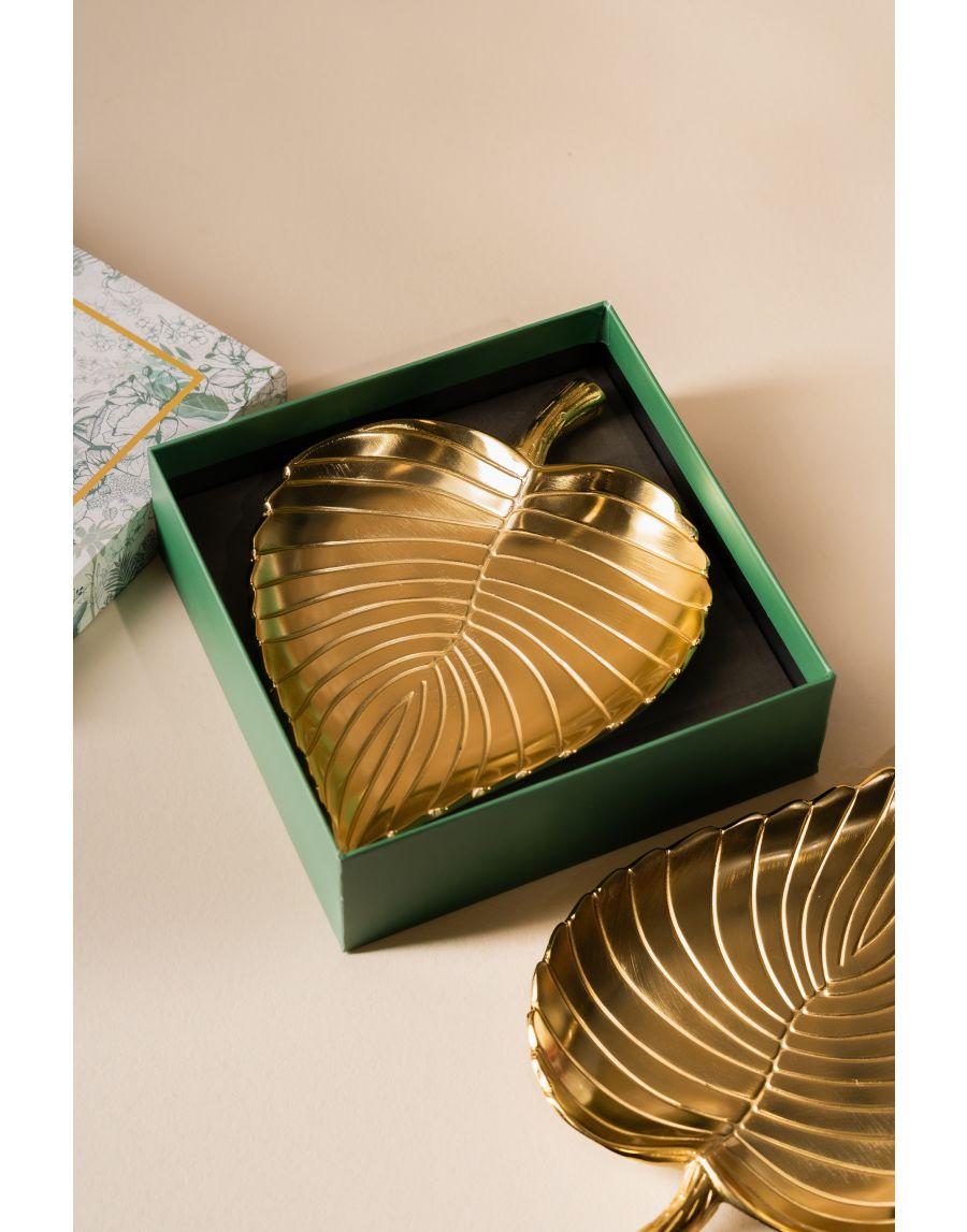 sg home Leafy Luxe Centre Table Platter (Set of 02) - Golden