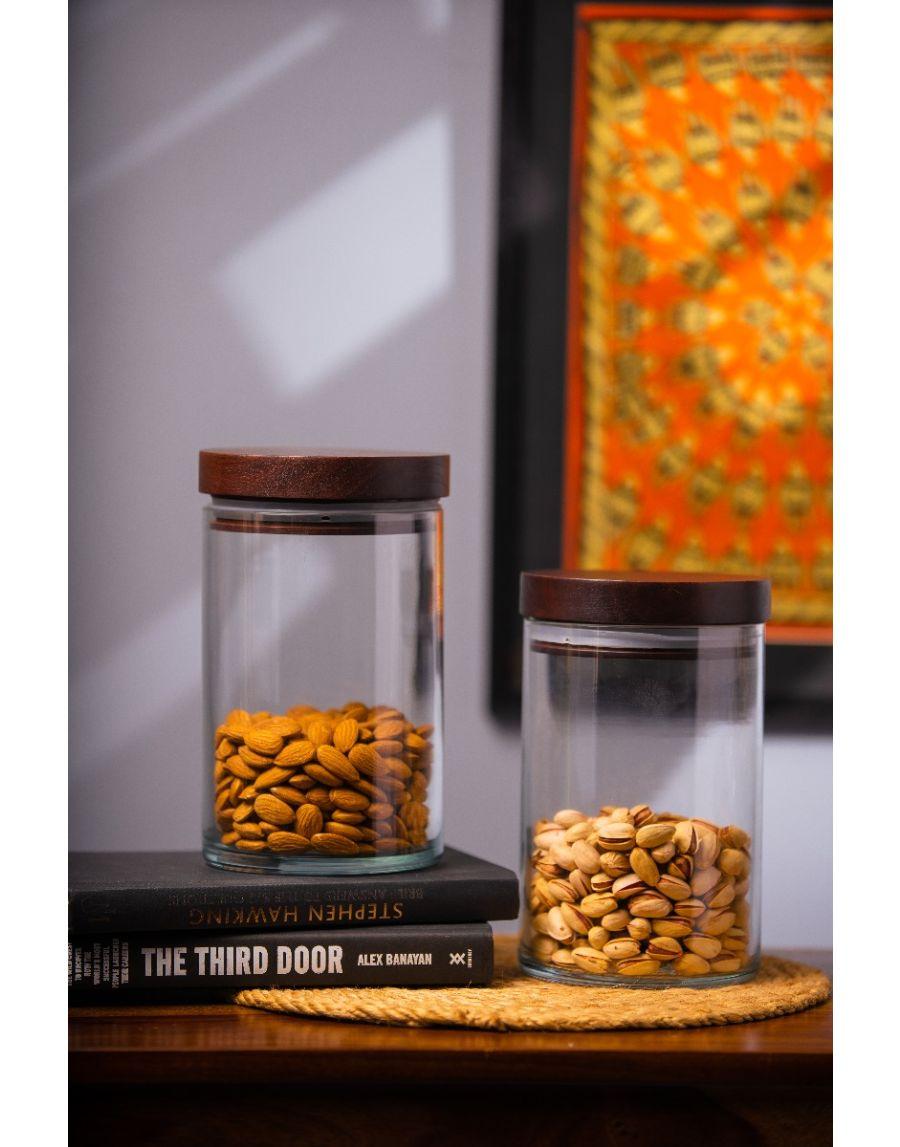 Sg Home Long Glass Jars With Solid Wood Lid (Set Of 2)