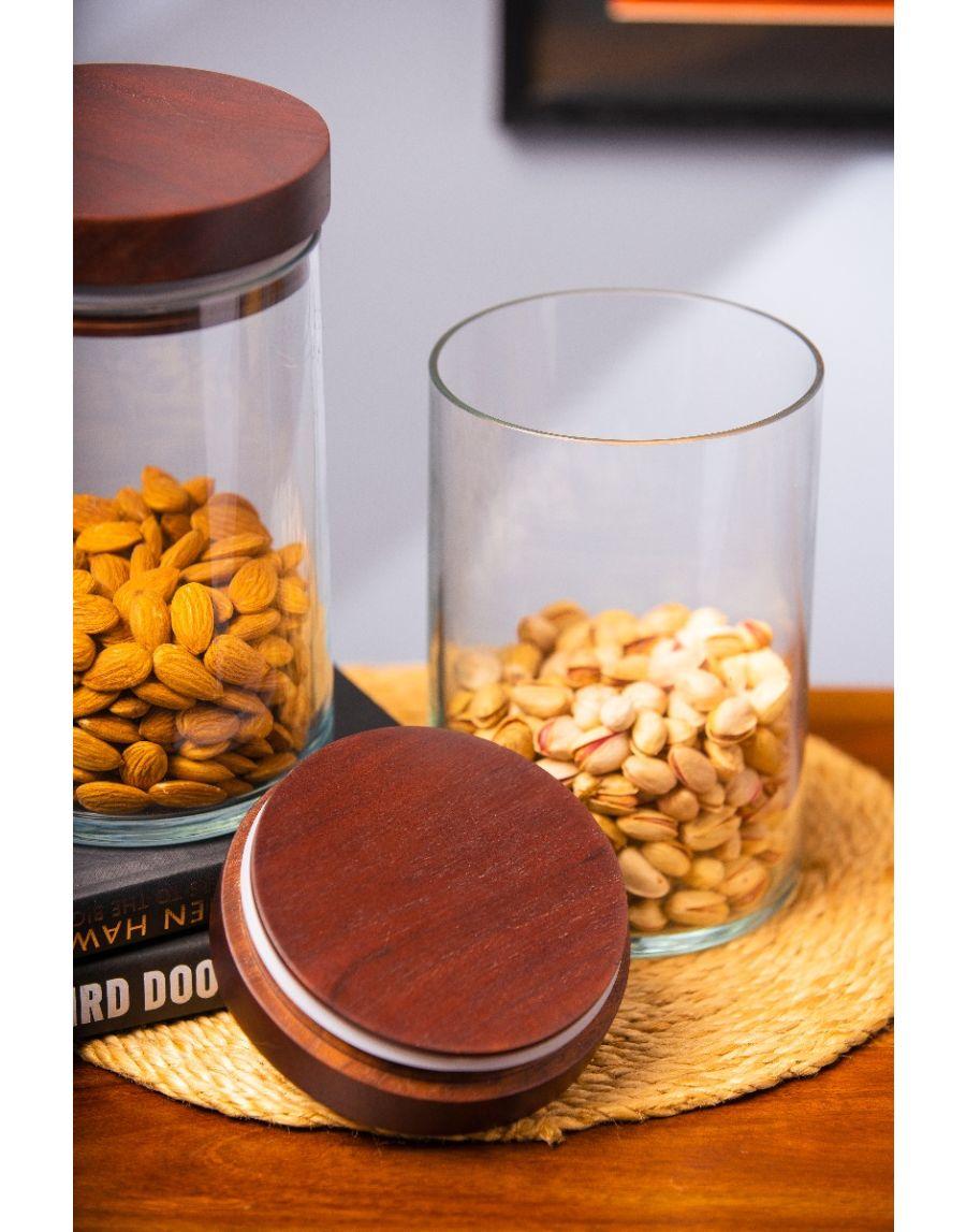 Sg Home Long Glass Jars With Solid Wood Lid (Set Of 2)