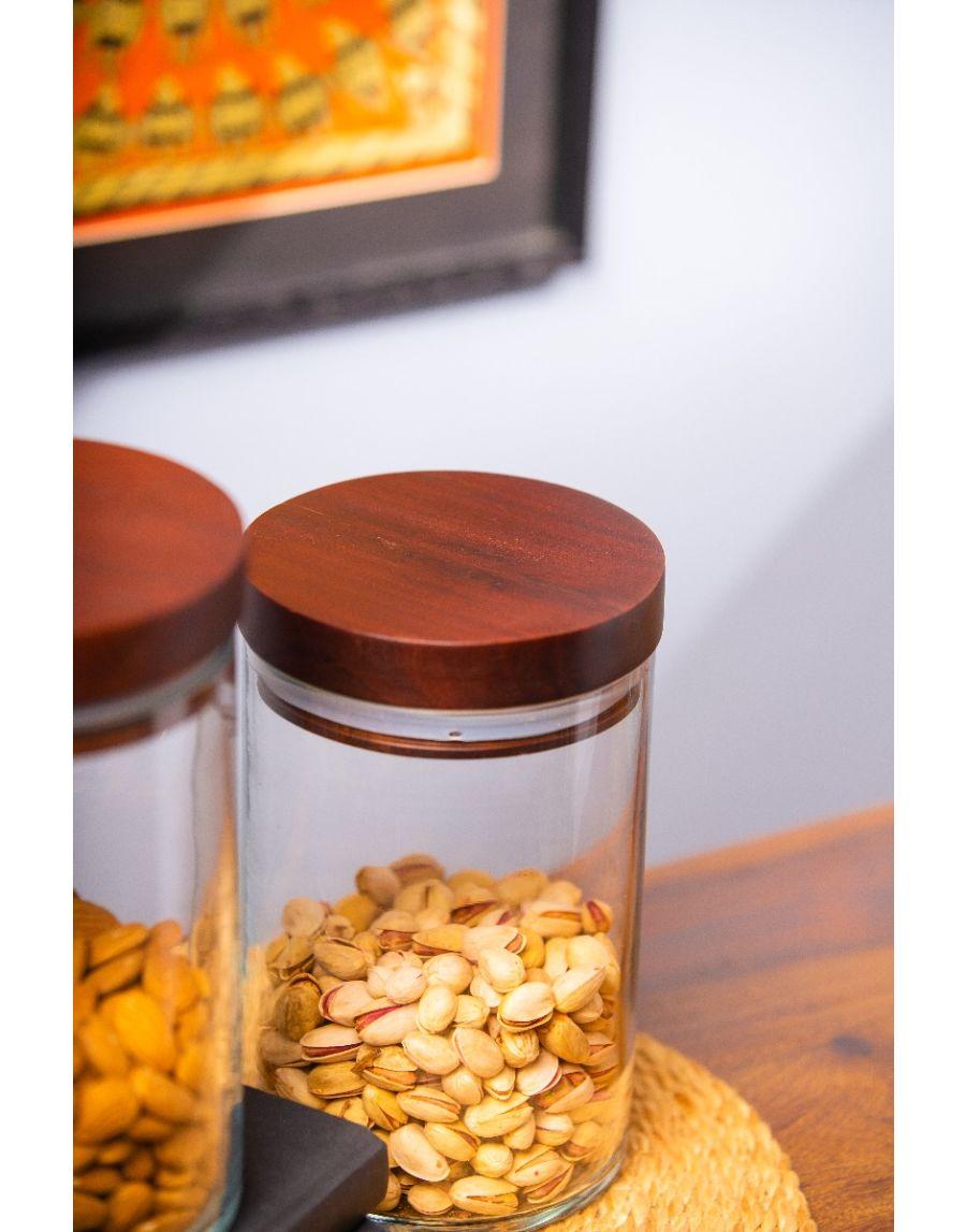 sg home Long Glass Jars with Solid Wood Lid (Set of 2)