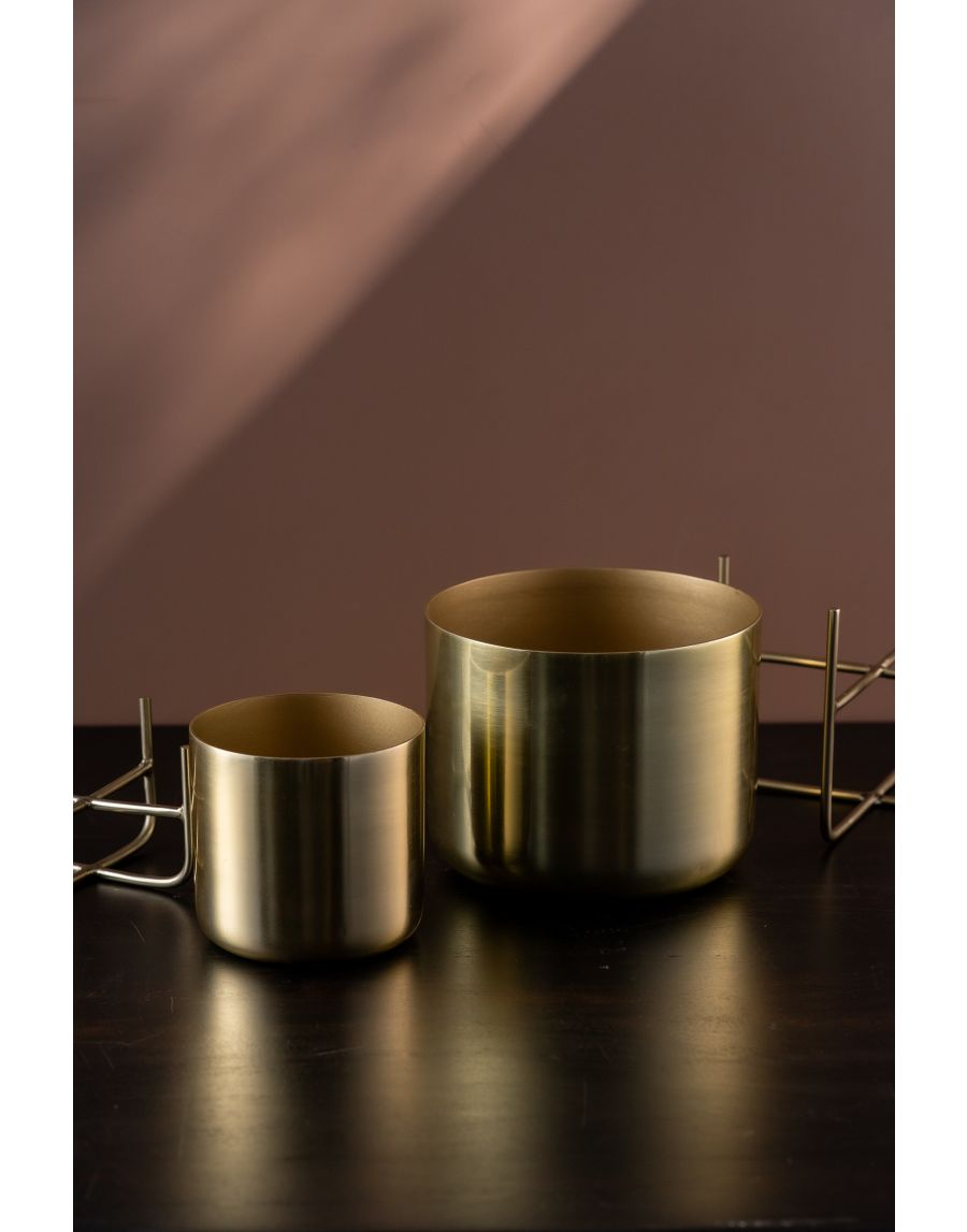 Sg Home Luxe Golden Planter With Stand - Small And Large (Set Of 02)