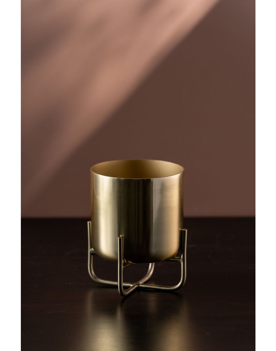 Sg Home Luxe Golden Planter With Stand - Small And Large (Set Of 02)