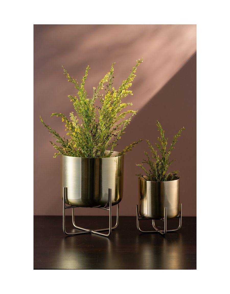 sg home Luxe Golden Planter with Stand - Small and Large (Set of 02)