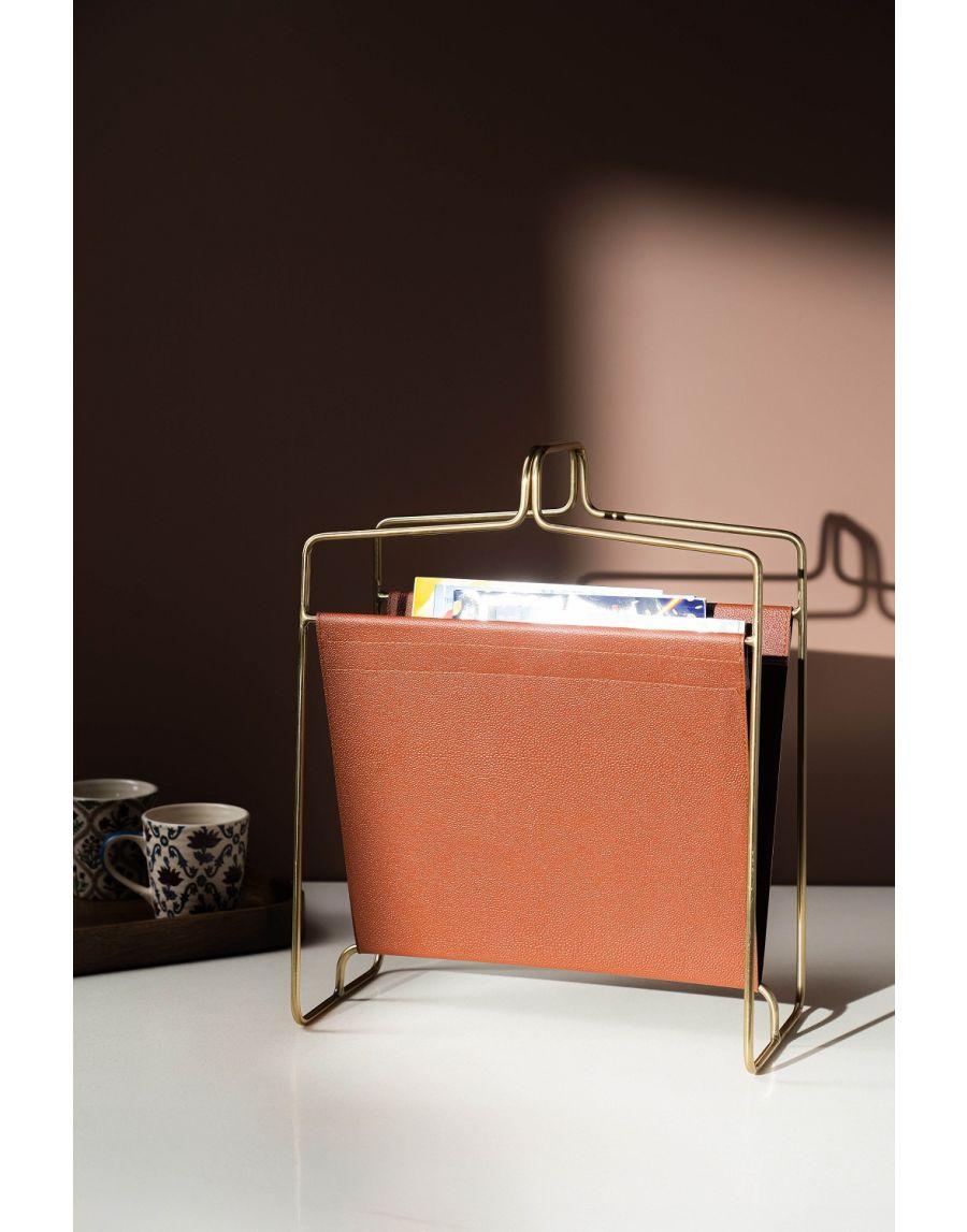 Sg Home Mettalic Muse Faux Leather Magazine Holder Brown