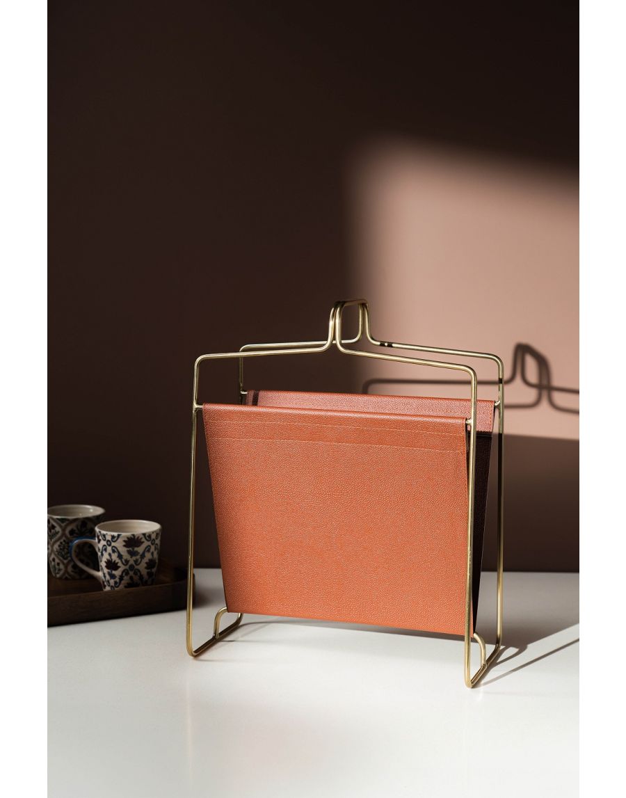 sg home Mettalic Muse Faux Leather Magazine Holder Brown