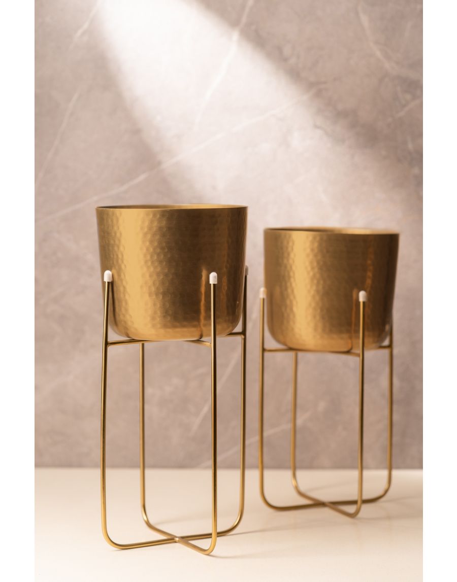 Sg Home Artisanal Planter Set With Stand (Set Of 2)