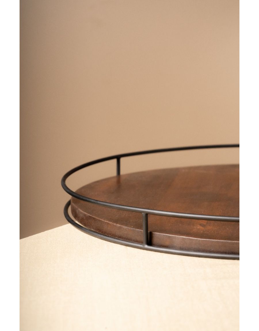 Sg Home Dark Wood Metal Tray