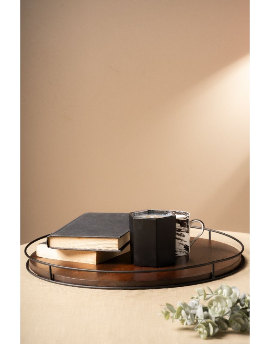 Sg Home Dark Wood Metal Tray