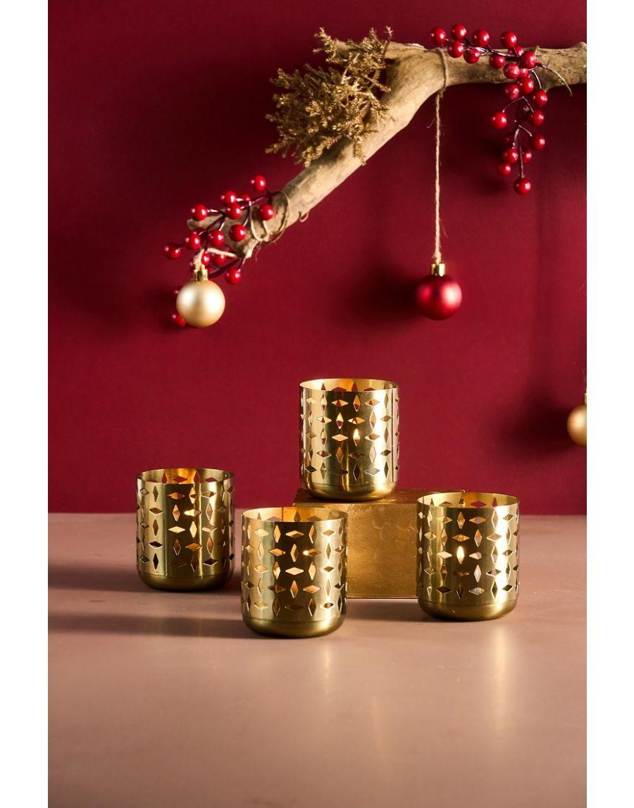 sg home Diamond Cut Metal Votives Small (Set of 4)