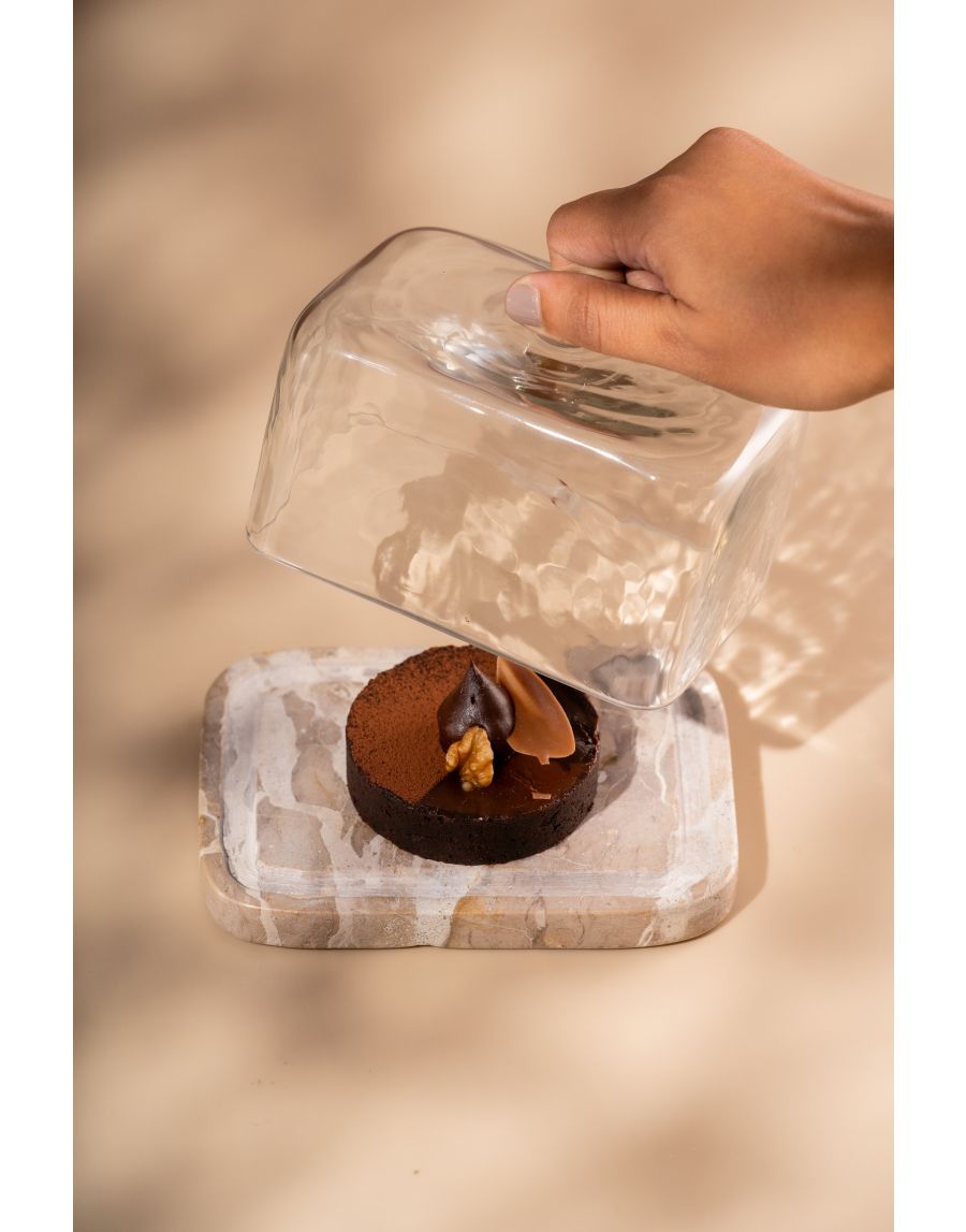 Sg Home Earthy Marble Dish With Glass Cloche