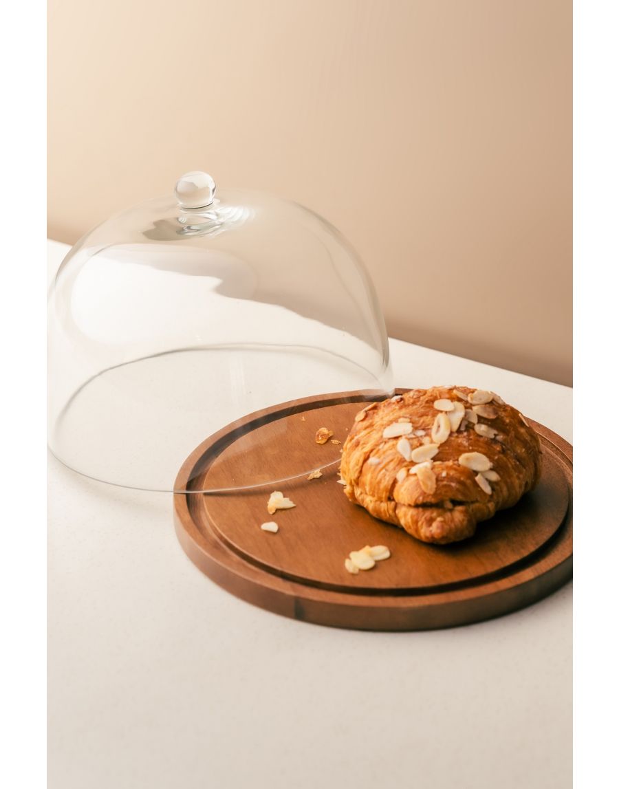 Sg Home Flat Wooden Glass Cake Cloche
