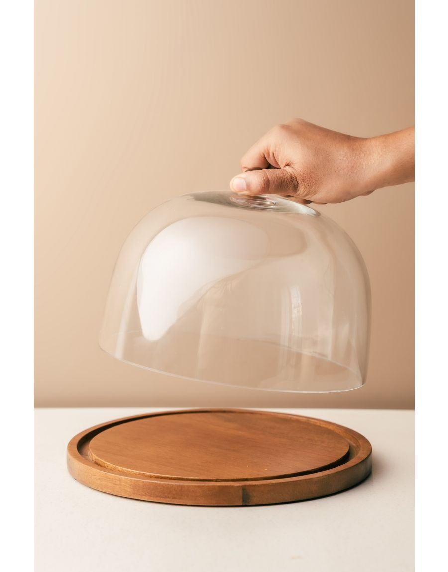 Sg Home Flat Wooden Glass Cake Cloche