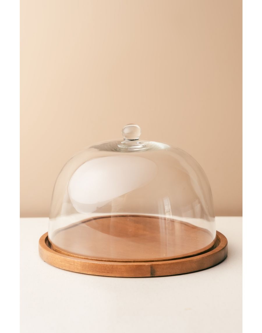 sg home Flat Wooden Glass Cake Cloche