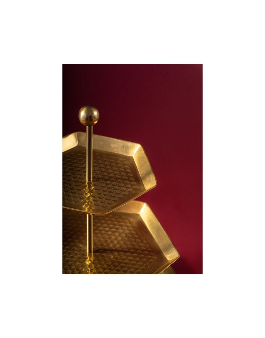 Sg Home Hexa Glow Golden Hammered High Tea Stand