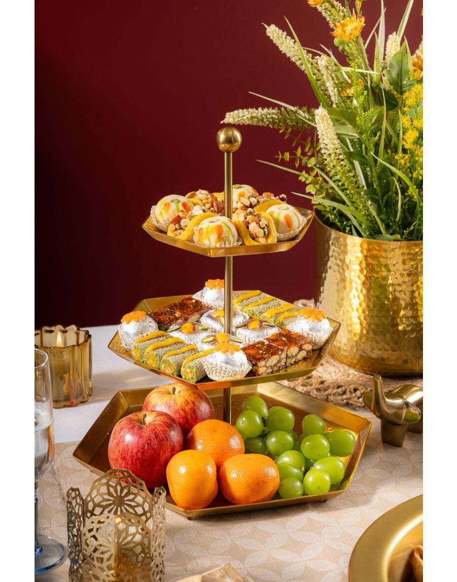 Sg Home Hexa Glow Golden Hammered High Tea Stand