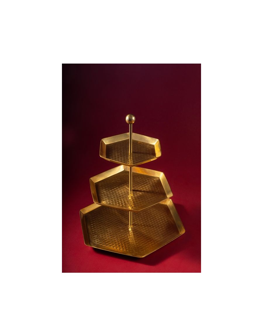 sg home Hexa Glow Golden Hammered High Tea Stand
