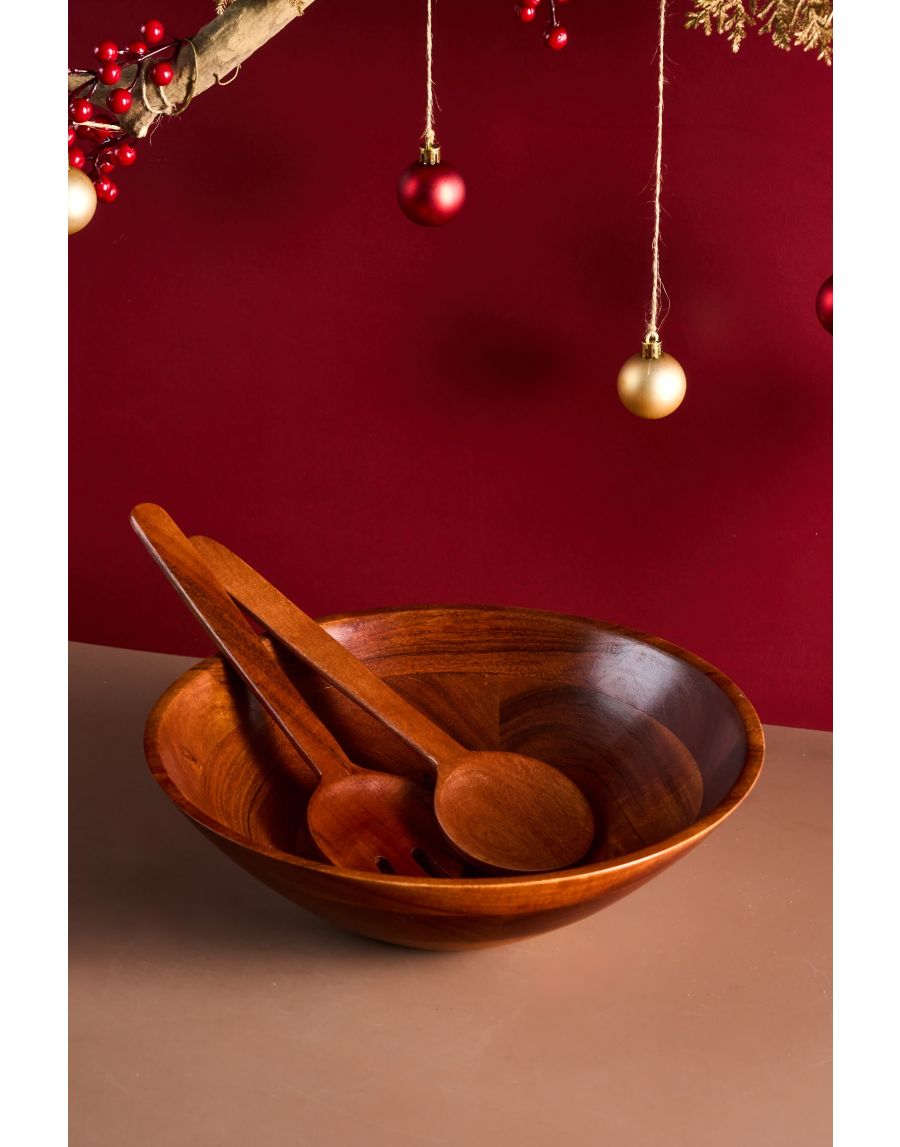 sg home Large Wood Bowl with Spatula S/2
