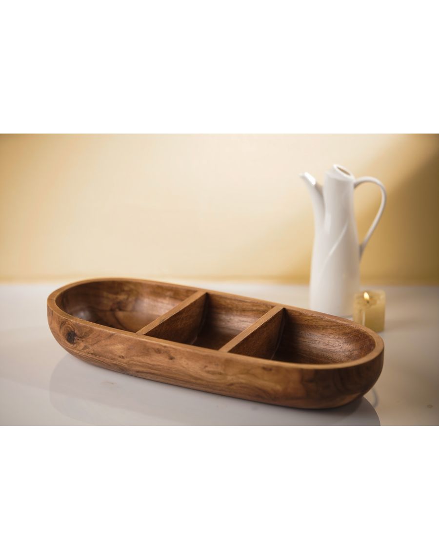 sg home Mango Wood 3 Section Bowl