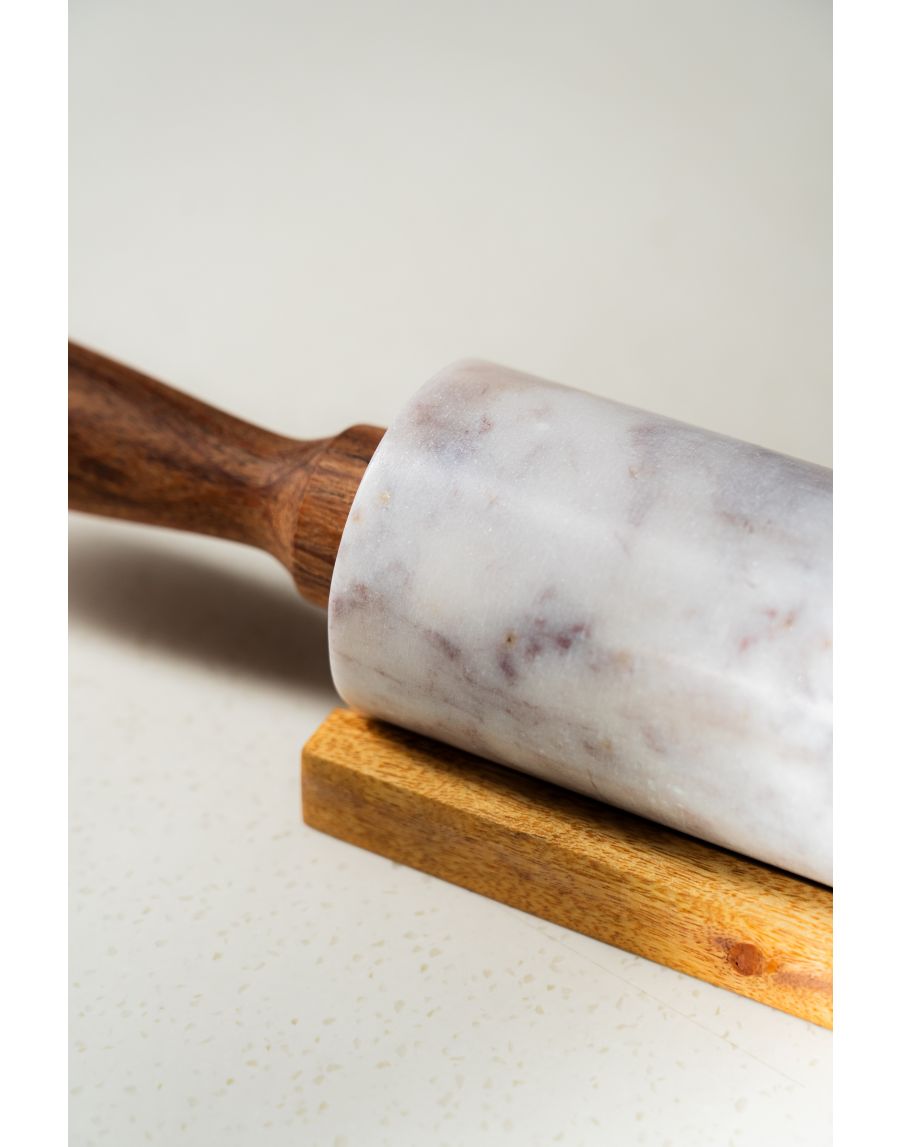 Sg Home Mango Wood And Marble Rolling Pin