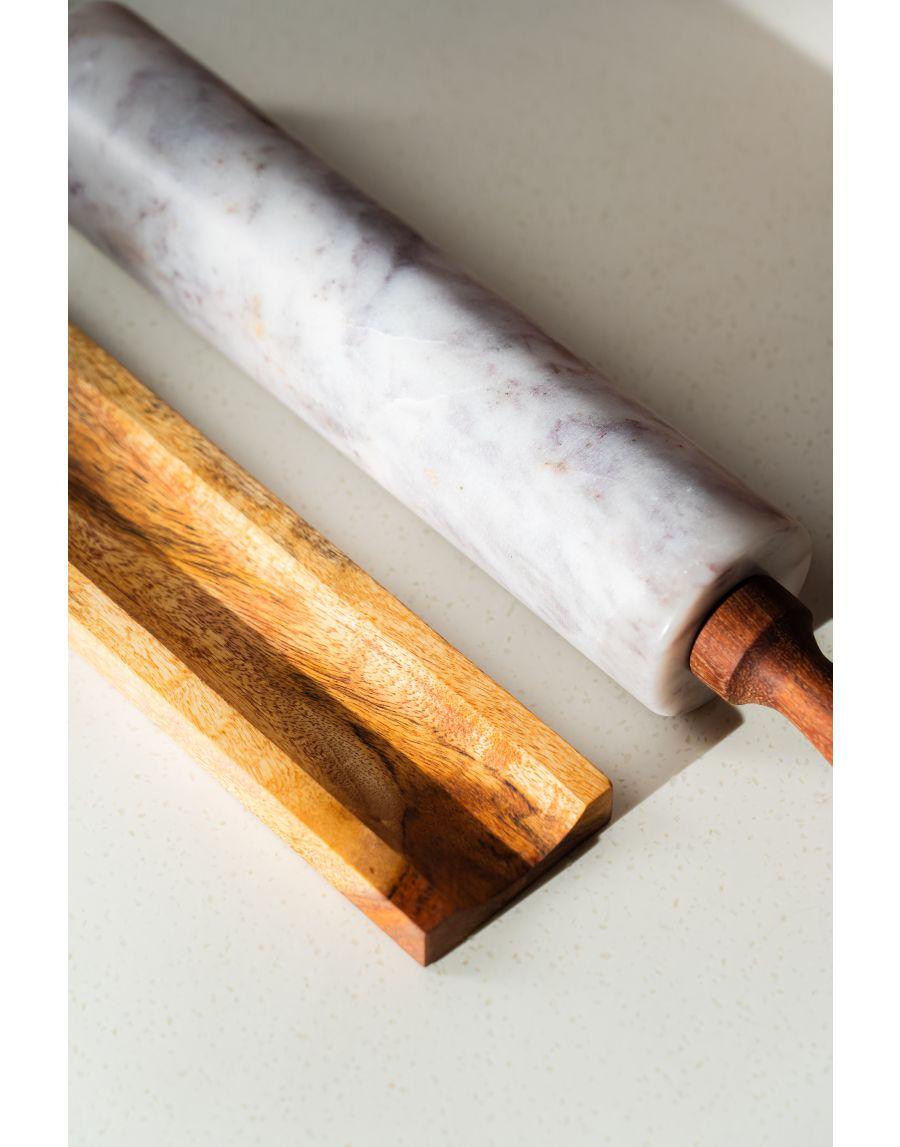 Sg Home Mango Wood And Marble Rolling Pin