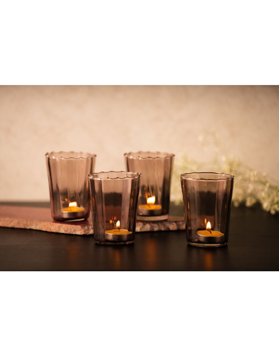 Sg Home Orchid Glass Votive/ Flask (Set Of 04)