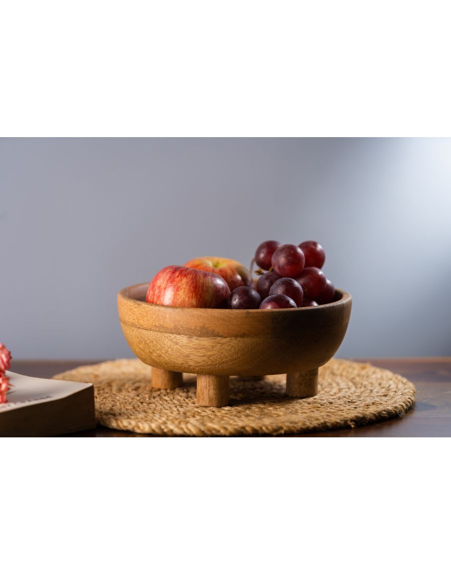 Sg Home Rustic Footed Wooden Bowl