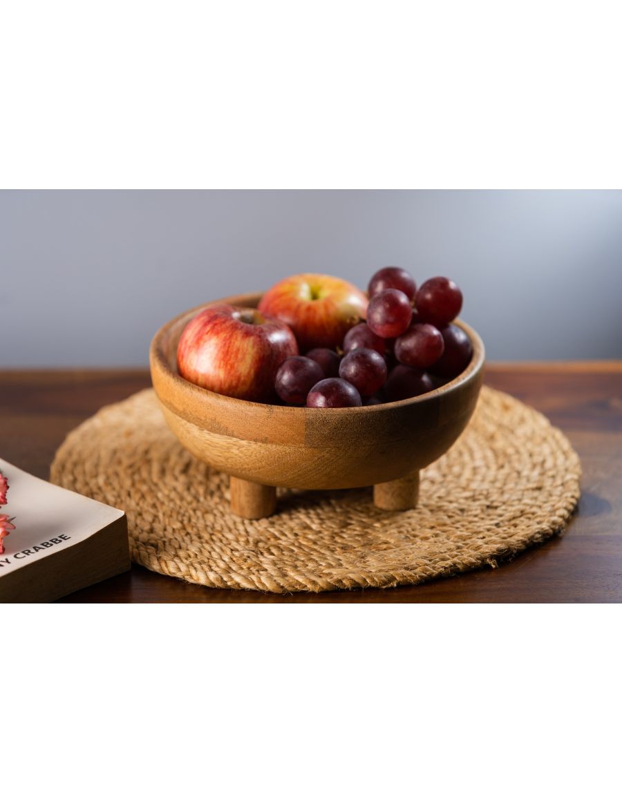 Sg Home Rustic Footed Wooden Bowl