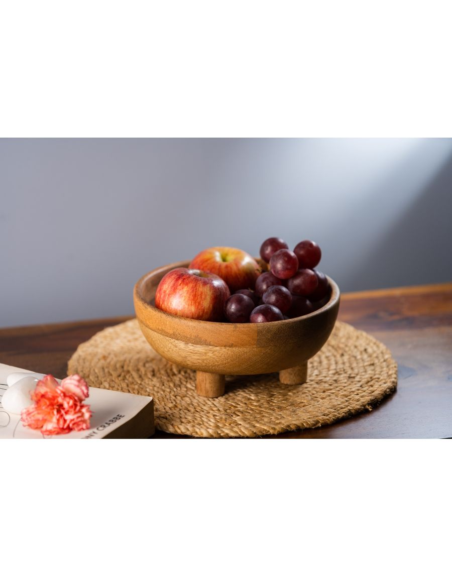 Sg Home Rustic Footed Wooden Bowl
