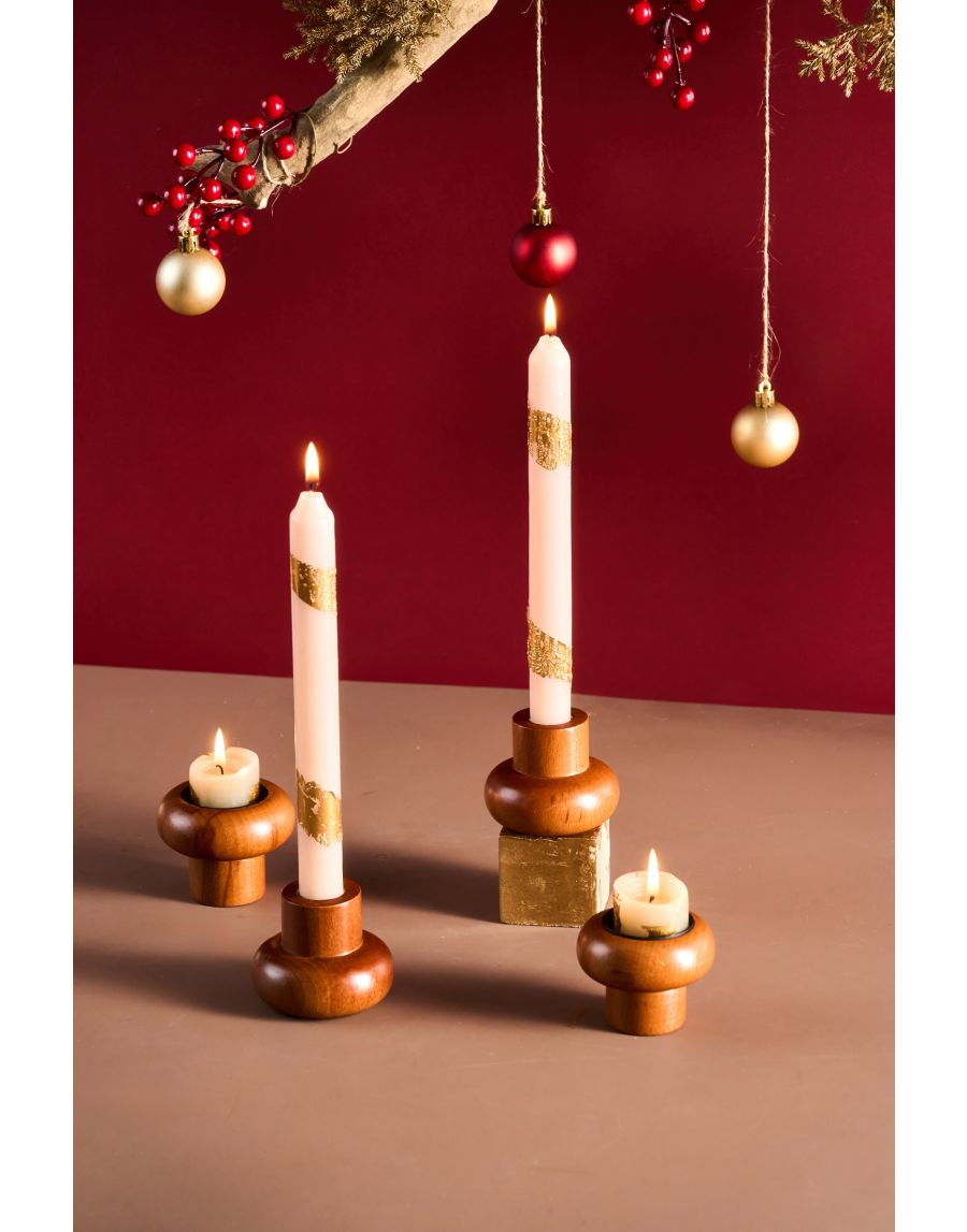 Sg Home Two Way Solid Wood Candle Holders (Set Of 4)