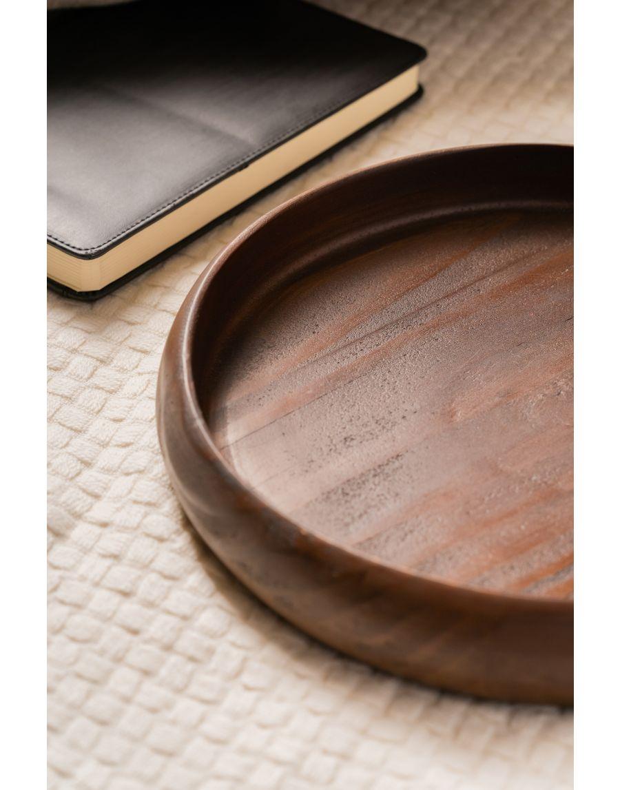 Sg Home Walnut Finish Wooden Round Tray