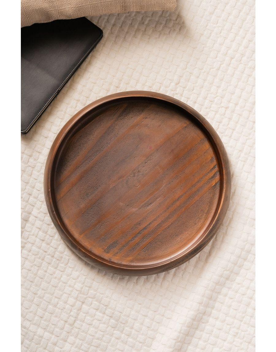 Sg Home Walnut Finish Wooden Round Tray