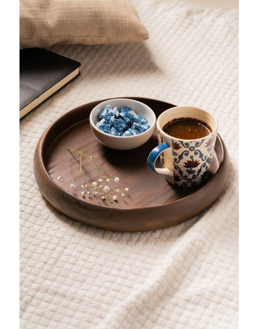 Sg Home Walnut Finish Wooden Round Tray