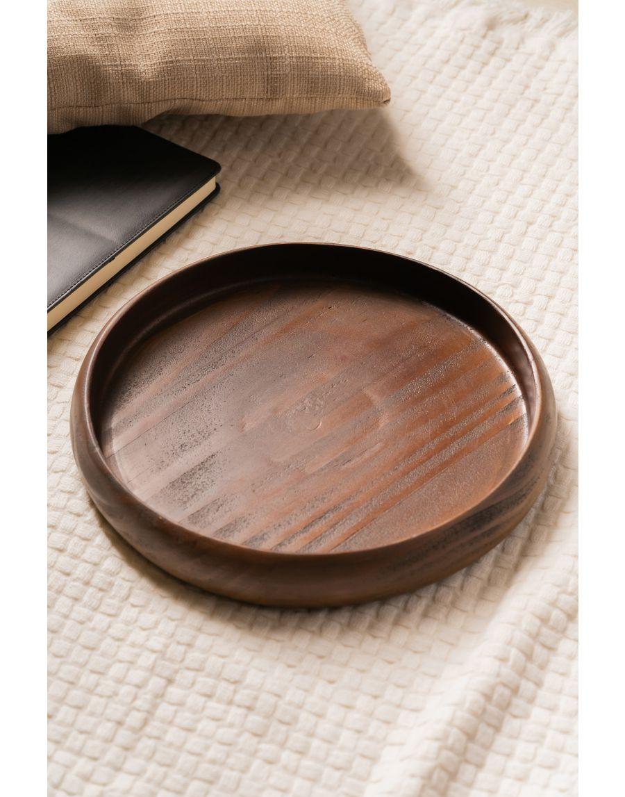 sg home Walnut Finish Wooden Round Tray