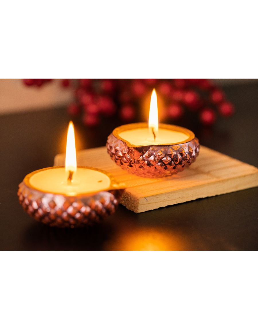 Sg Home Wax Filled Glass Diya (Set Of 02)