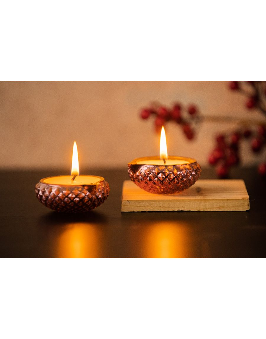 Sg Home Wax Filled Glass Diya (Set Of 02)