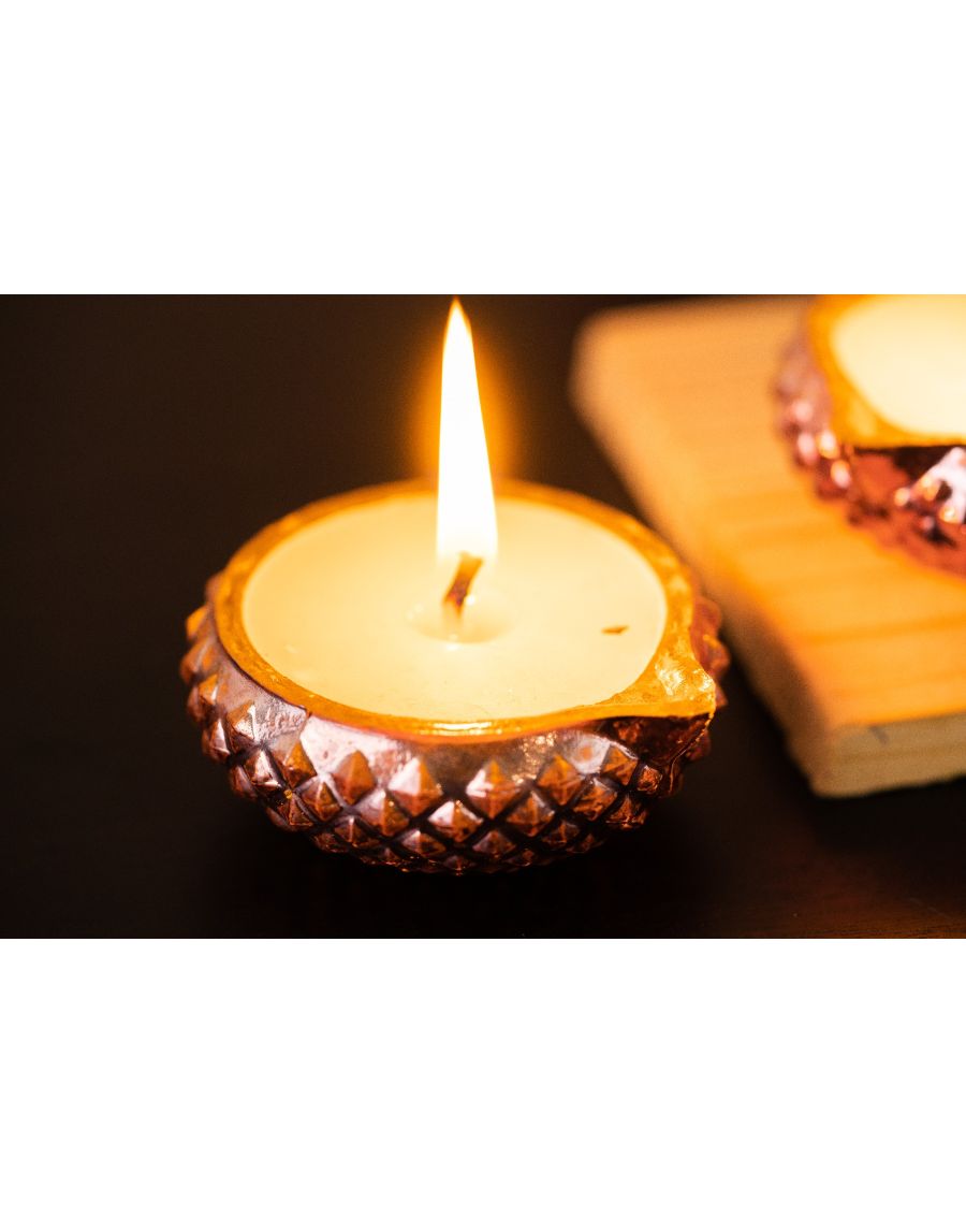 sg home Wax Filled Glass Diya (Set of 02)