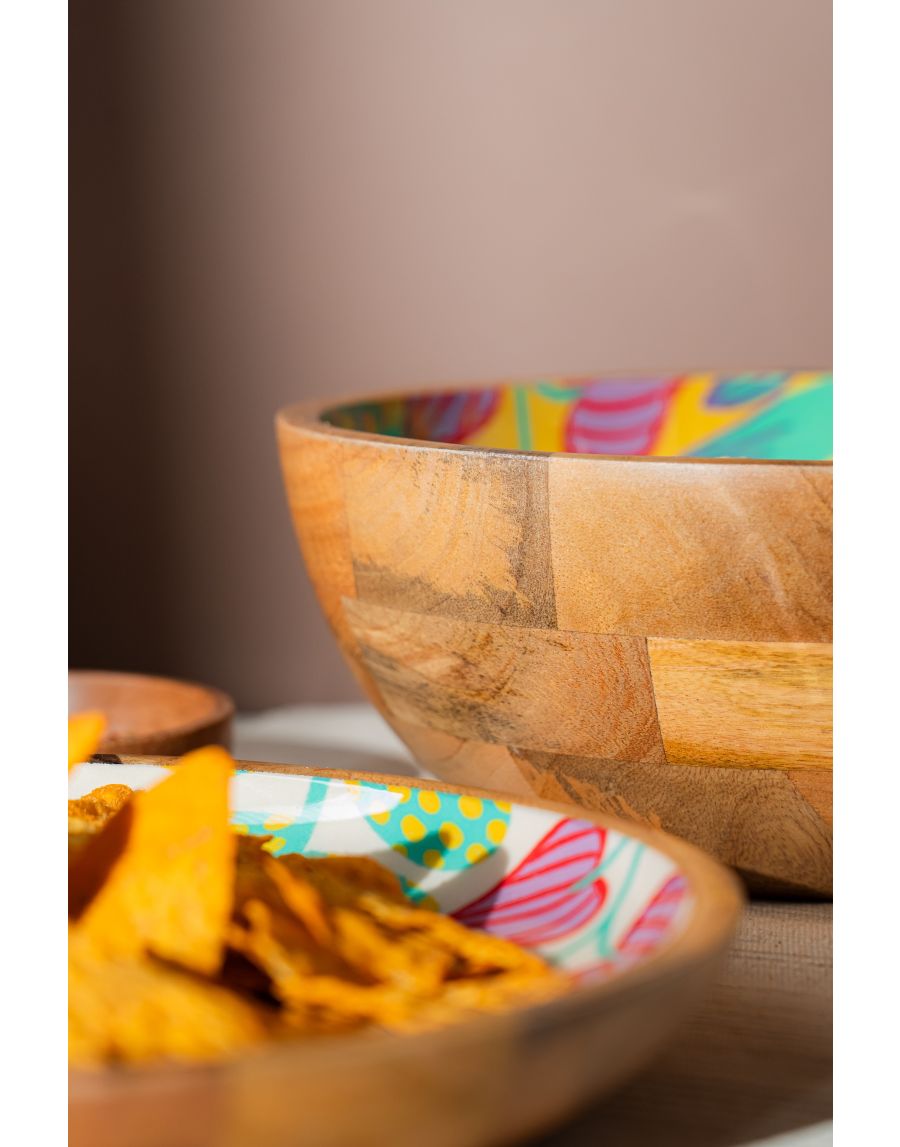 Sg Home Wood Printed Bowl And Tray Set